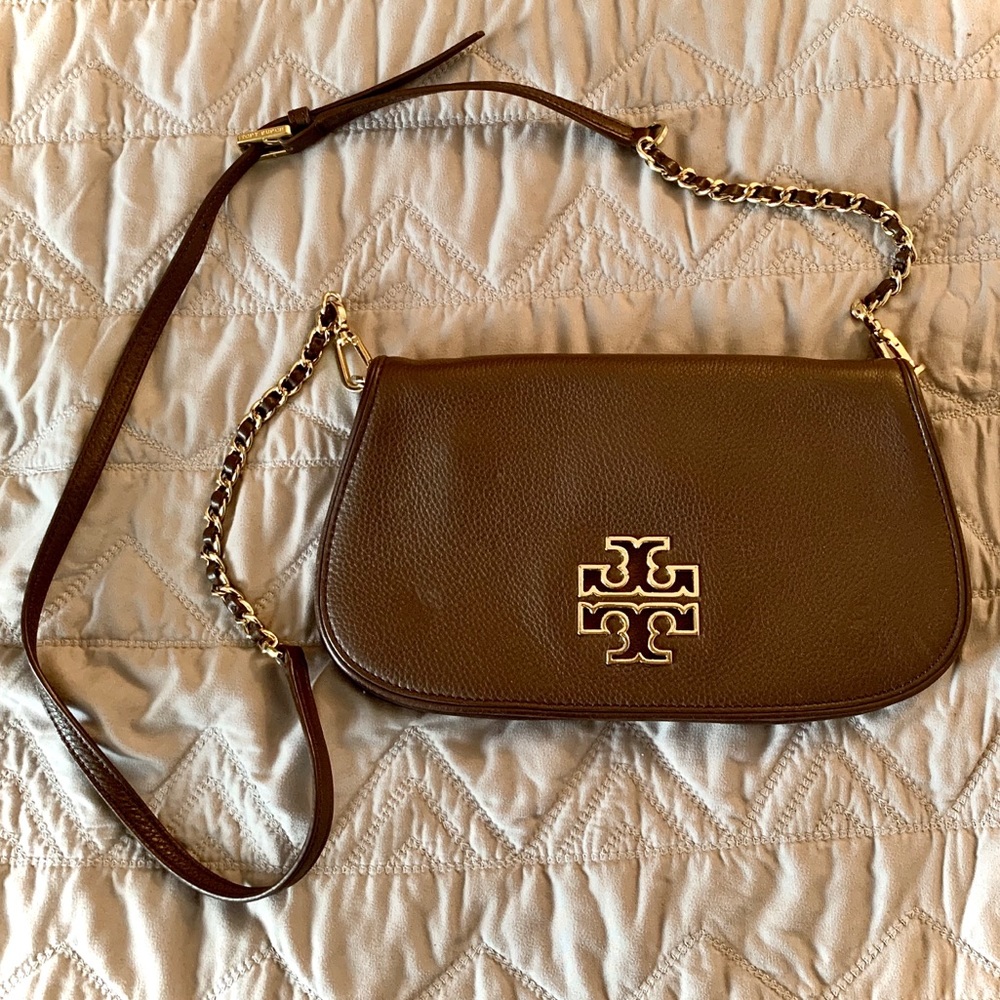 Tory Burch leather Britten crossbody purse - tan